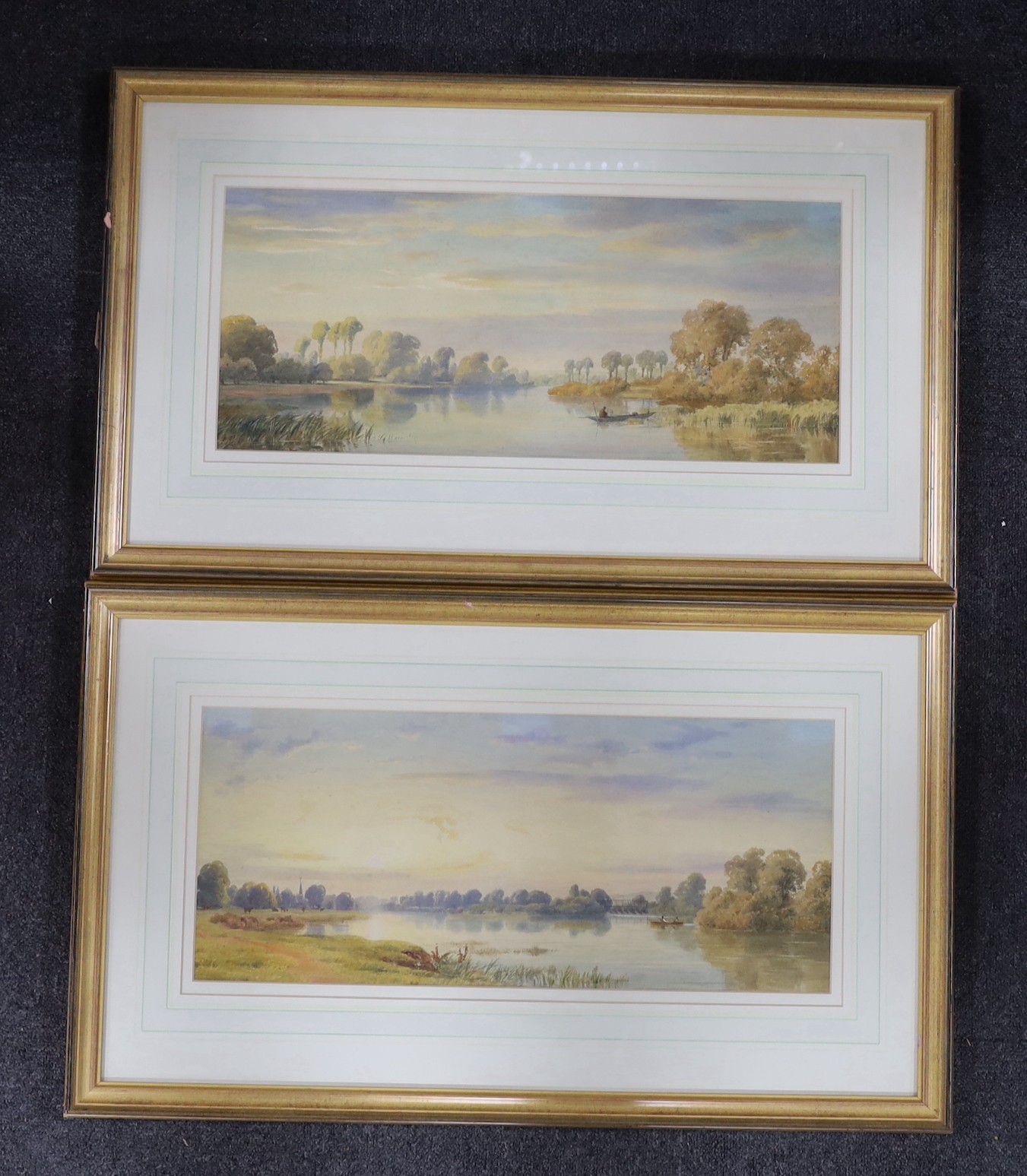 English School c.1900, pair of watercolours, The Thames at Magna Carter Island, 23 x 53cm